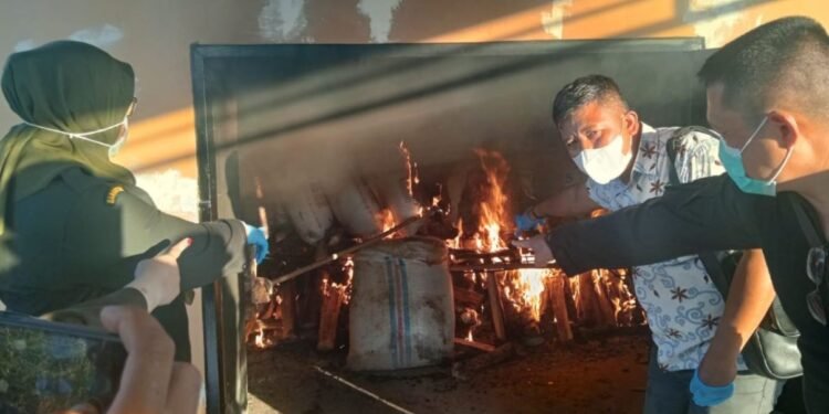 Polairud Polda Jambi Musnahkan Ratusan Karung Bawang Merah dan Ikan Asin Mengandung Formalin