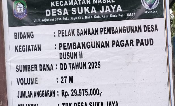 Pemdes Suka Jaya Gencar Lakukan Pembangunan Infrastruktur daru Anggaran Dana Desa